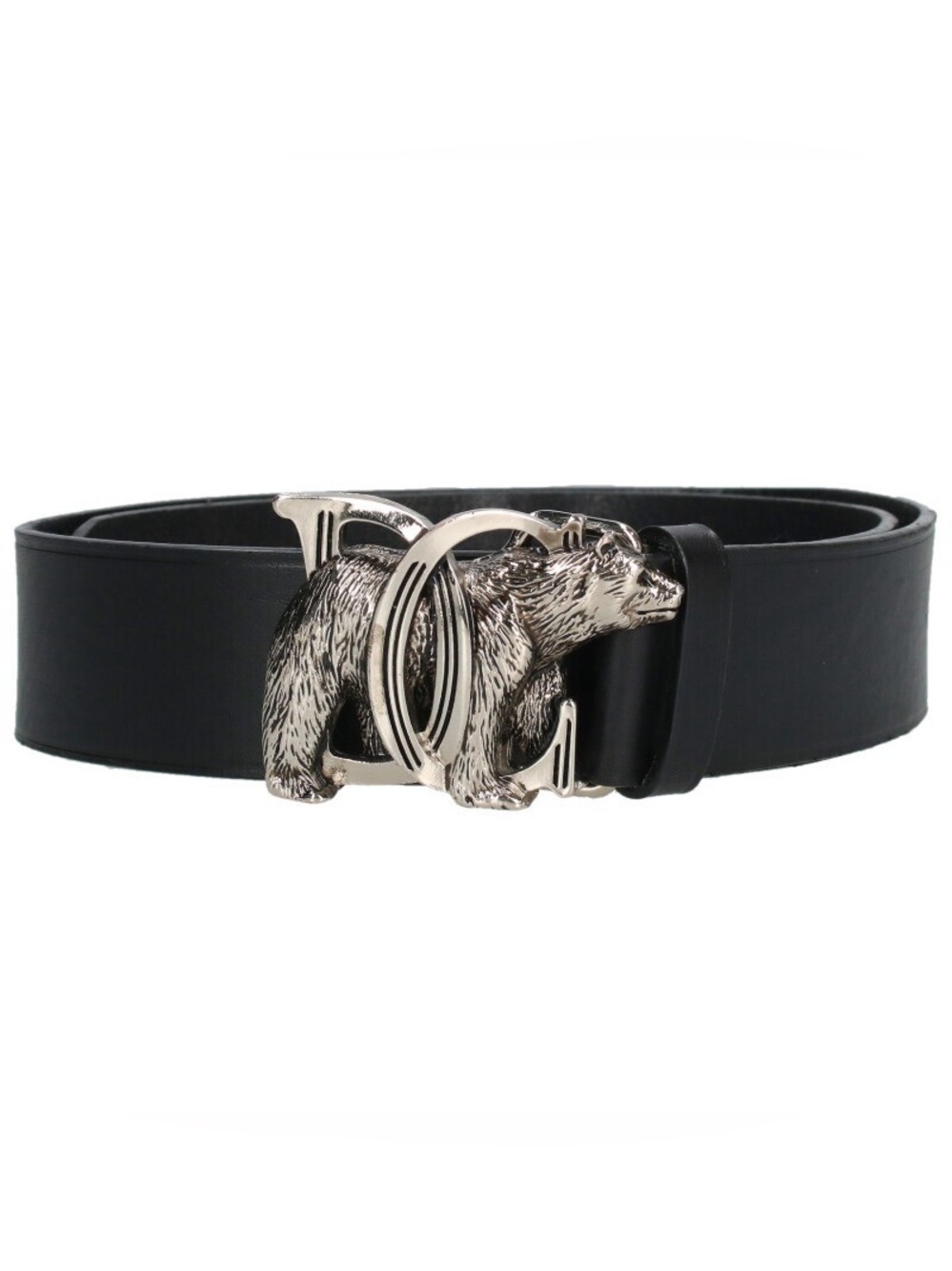 Dsquired2 Black Leather Belt with Silver Bear Buckle